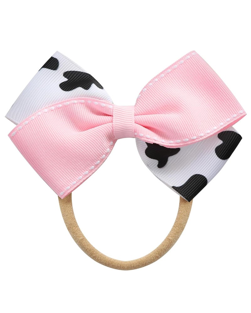 Fancheer Baby Girls Cowgirl Pink Cow Bow Headband Infant Toddler Birthday Party Hair Accessories - Image 1